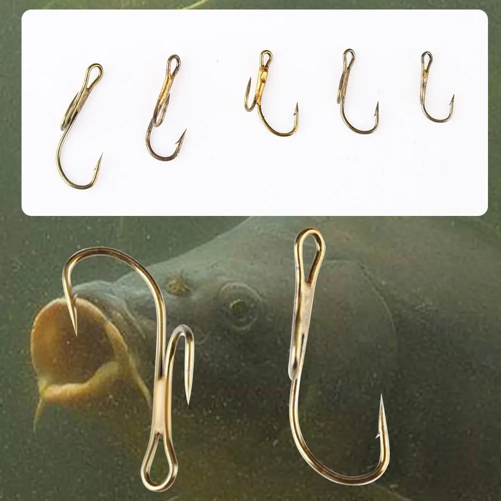 20 Stück Stacheldraht goldene Doppel Angelhaken Ryder Hecht toten Köder Raubtier Lachs Forelle Barsch Ring Zander Doppelhaken – Detail 3