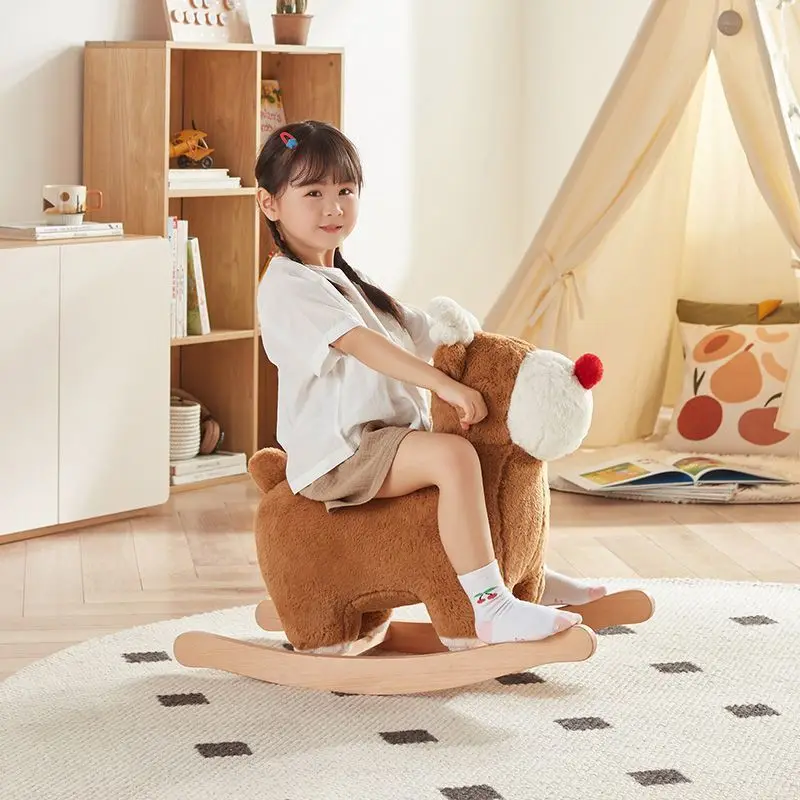 Living Room Animal Mount Sofa Bench Rocking Horse Baby Wooden Horse Solid Wood Frame Children's Rocking Chair