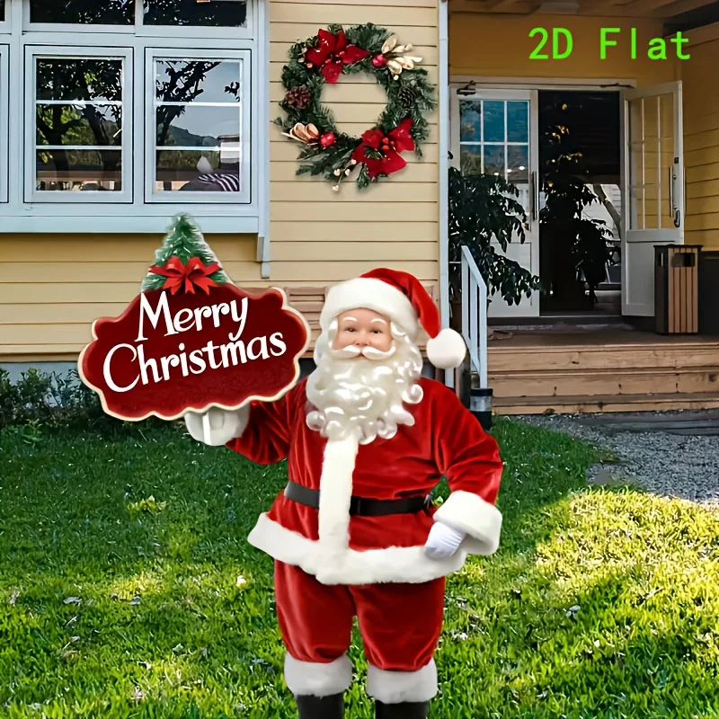 1 Stück Weihnachtsmann-Garten für drinnen und draußen, 2D-Acryl, frohe Weihnachten, Schild, Dekor, Verschleiß-Stecker in Weihnachts-Gartenflaggen für draußen