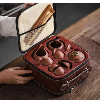 Set da tè cinese Teiera in argilla viola Gaiwan Set da tè portatile da viaggio all'aperto Cerimonia Set da tè Kung Fu 1