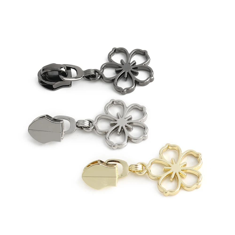 Metal Cherry Blossom Decorative Zipper Slider for Makeup Bags - Replaceable Heads DIY Accessories (5-20pcs)