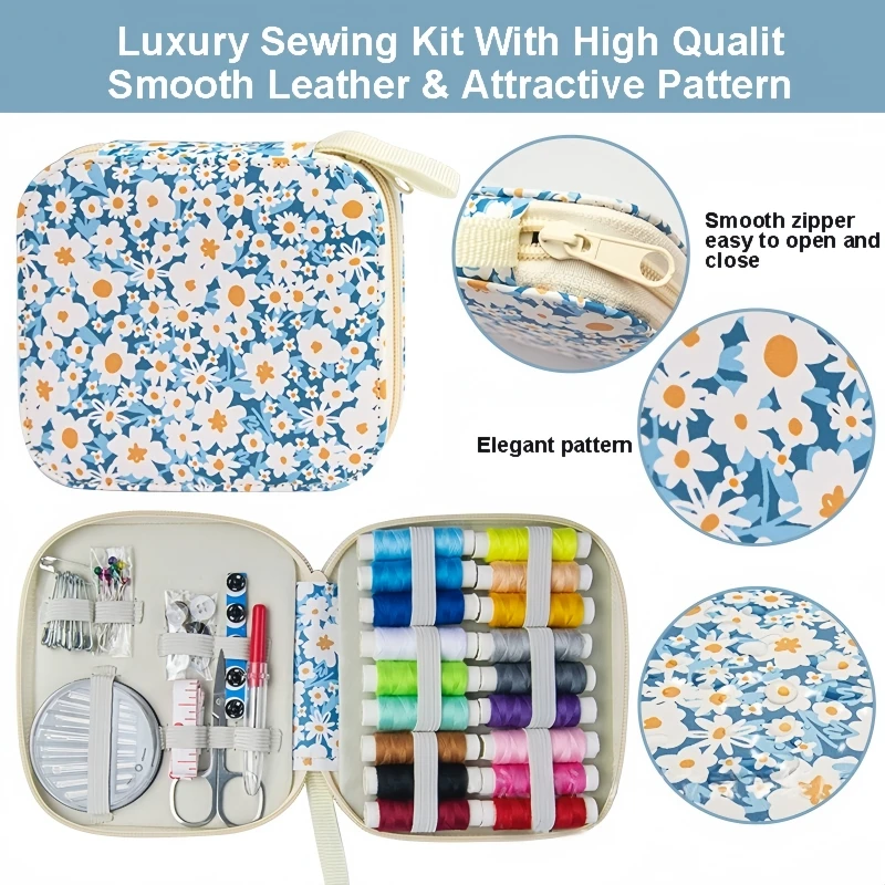 휴대용 바느질 키트 세트 (실, 바늘, 가위, 줄자, 단추, 자수실, 수공예 바느질 도구 포함)