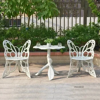 Set di Mobili da Giardino in Ferro, Tavolo e Sedie da Balcone, Set Tre Pezzi, Set Tavolo e Sedie Stile Nordico a Farfalla, Mobili da Esterno Cinesi per Patio