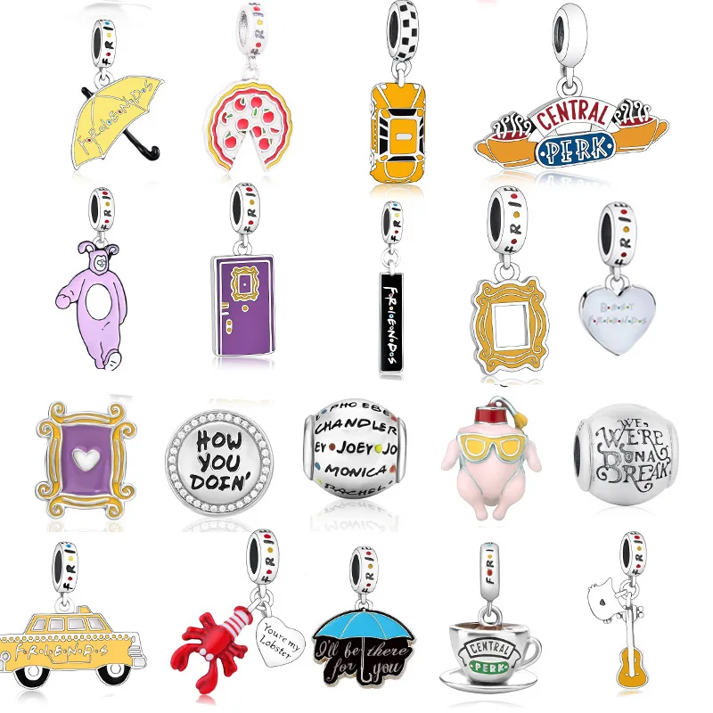 Fit Original Pan Charms Bracciale 925 Argento New York Taxi Best Friends Coffee Central Perk Bead Per Fare Le Donne Berloque 2024