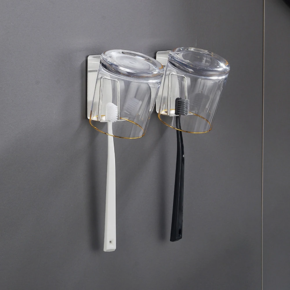 1pc 304 Stainless Steel Perforation-Free Toothbrush And Washing Cup Wall Hook Suitable For Kitchen Bathroom Storage