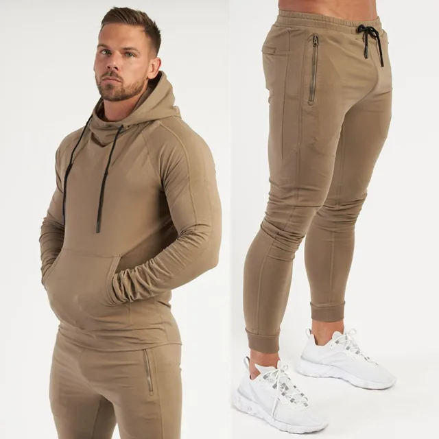 Men running sportswear sets sweatshirt sweatpants suit gym fitness hoodies tops pants male autumn jogging workout
