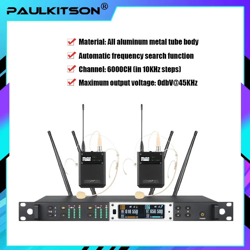 Wireless Microphone Paulkitson Mk199B UHF Automatic Frequency Search Cordless Handheld for Stage Churches