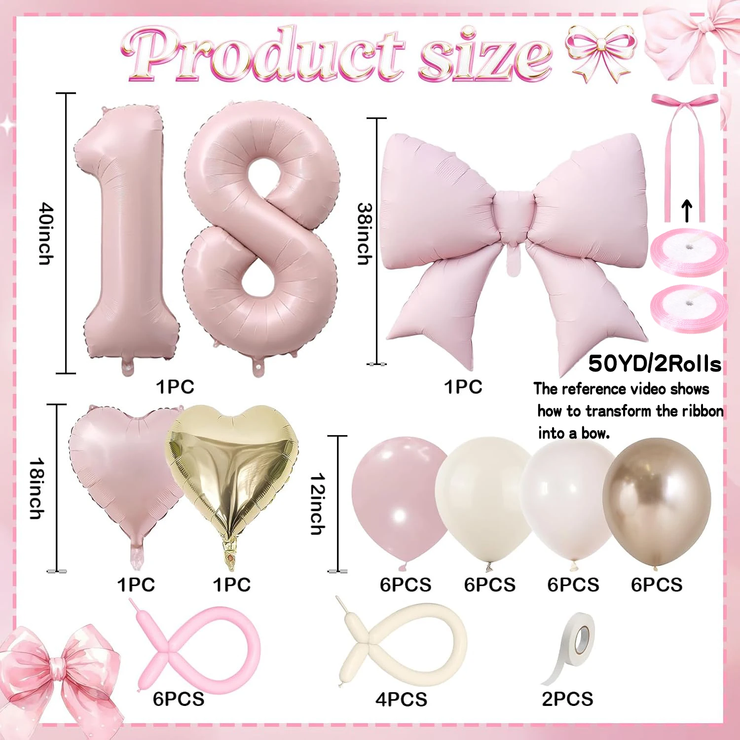 � Staubrosa Ballon Nummer 13/15/16/18/21 für Geburtstagsdekorationen - Retro Blush Pink Gold Creme Latex-Ballons mit Großer Schleife H – Detail 5