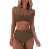 Spring And Summer Sexy Based Print Split High Waist Bikini Swimsuit For Women Two Piece Solid Color Swimwear 2024 Woman Push Up