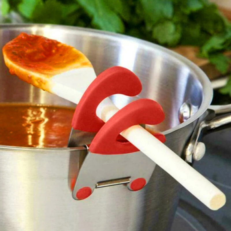 

1Pcs Stainless Steel Pot Side Clips Anti-scalding Spoon Holder Kitchen Gadgets Rubber Kitchen Gadgets Spoon Holder Lid Holder