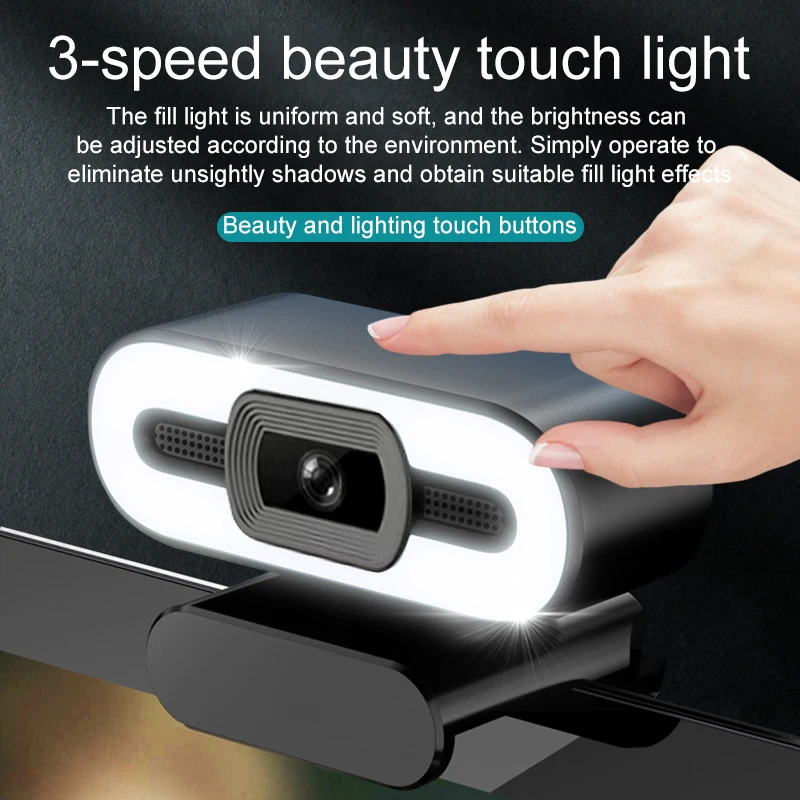 PC Webcam Portable 4K Webcam PC Laptop 2K 1080P Webcam Live Streaming Flexible Full HD Web Camera For Computer With Microphone With Light