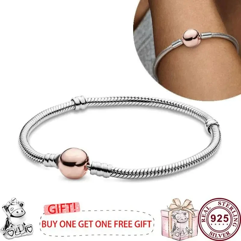 Hot selling 925 Sterling Silver Classic Round Original Women's Bucket Sign Bracelet for Bead Pendant Wedding DIY Charm Jewelry