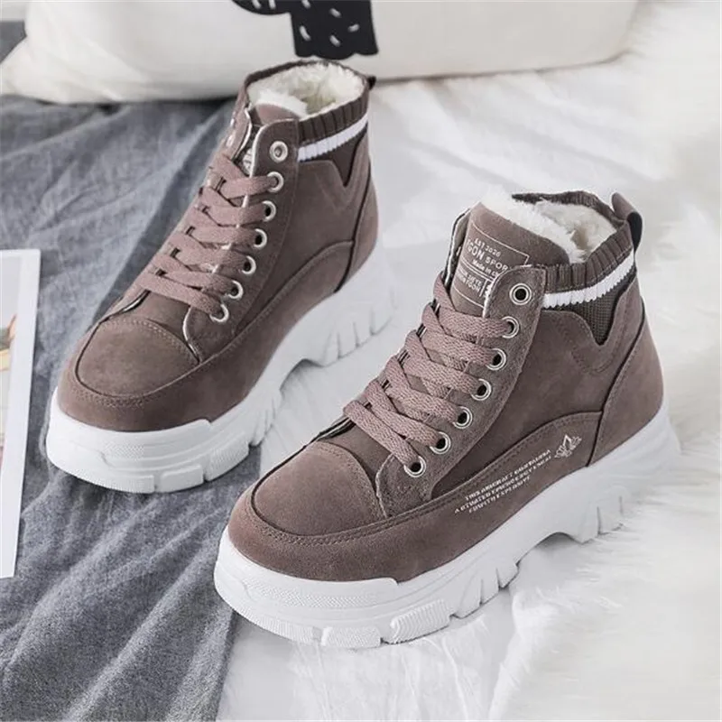 Vrouwen Snowboots Beige Pluche Warm Bont Causale Laarzen Schoenen Sneakers  Enkellaarsjes Platform Dikke Zool Lace Up Winter Schoenen|Enkellaars| -  AliExpress