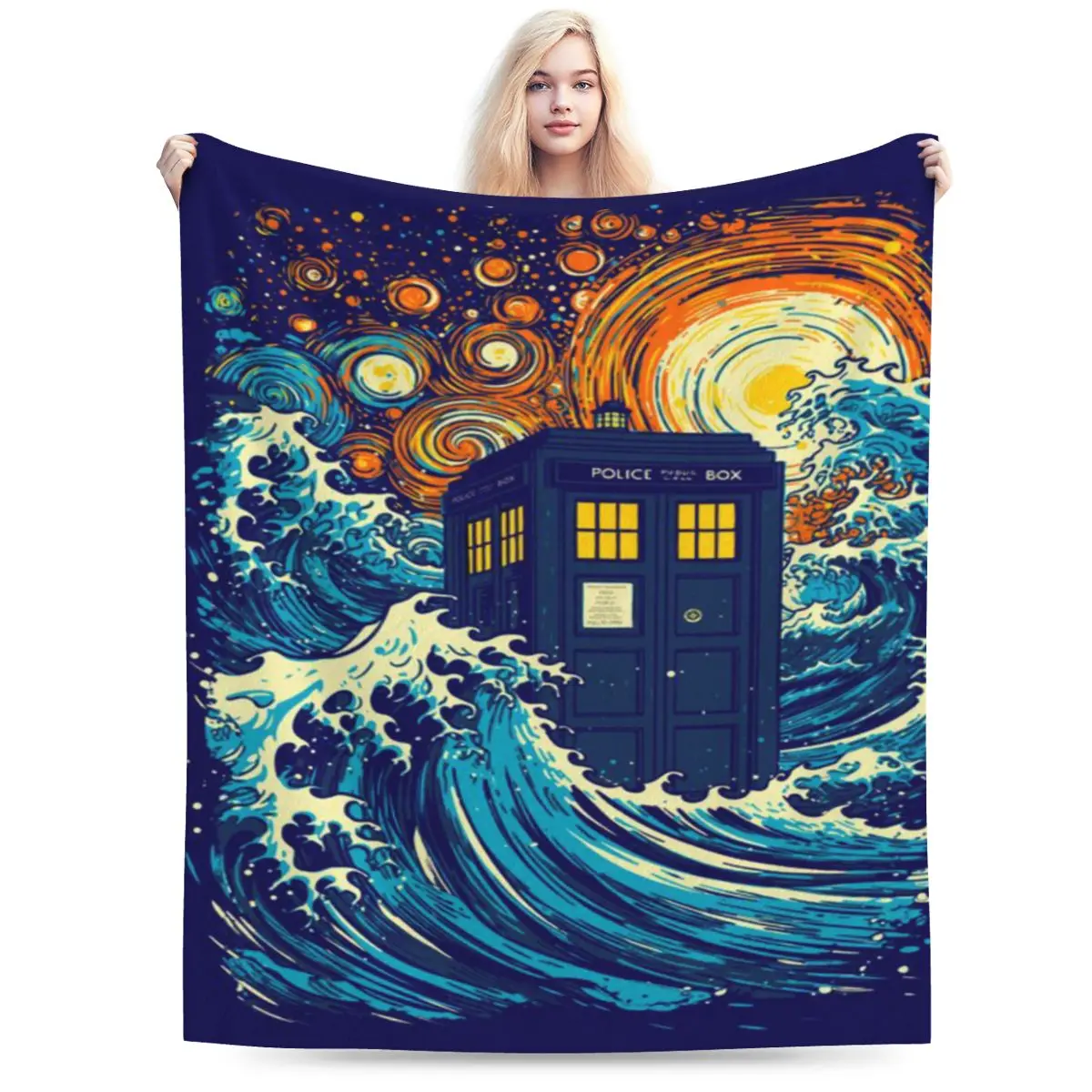 La Grande Onda Kanagawa E Il Tardis Una Coperta In Micro Pile Ultra-Morbida