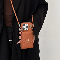 Leather Phone Case with Crossbody Strap and Card Holder Wallet - 14Plus (Brown)