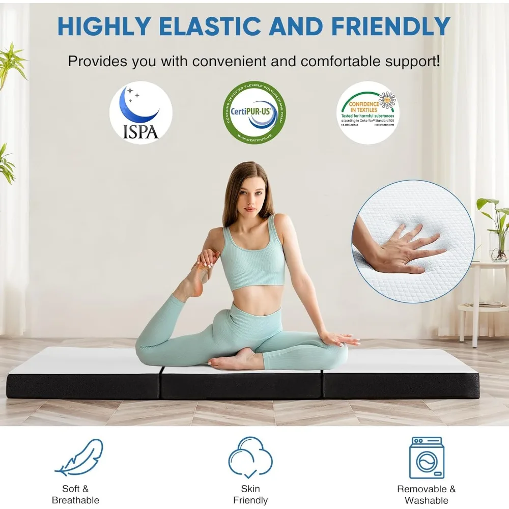 Tri-fold Memory Foam Mattress - 4 Inch Twin Size Portable Floor Bed,Foldable Mat for Kids and Adults,Collapsible&Washable Cover 5