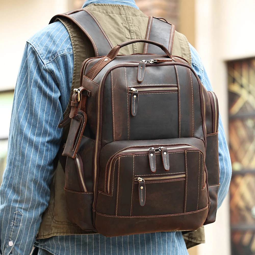 European and American New 15.6-inch Backpack Men's Large Capacity Travel Bag Vintage Leather Backpack For Men's