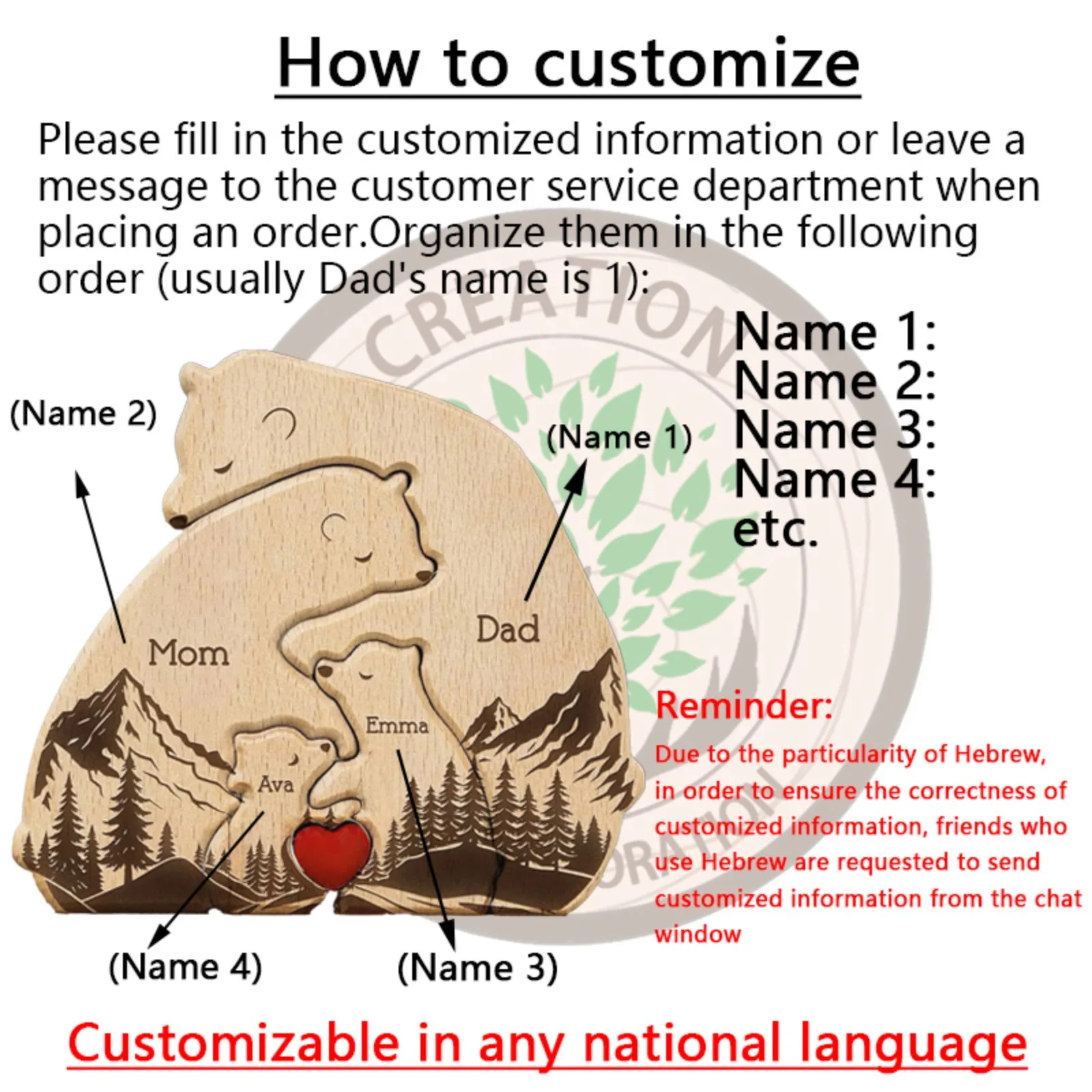 Customized Wooden Bear Family Puzzle – Heartwarming Gift for Baby's Birth or Mom, Perfect for Holidays