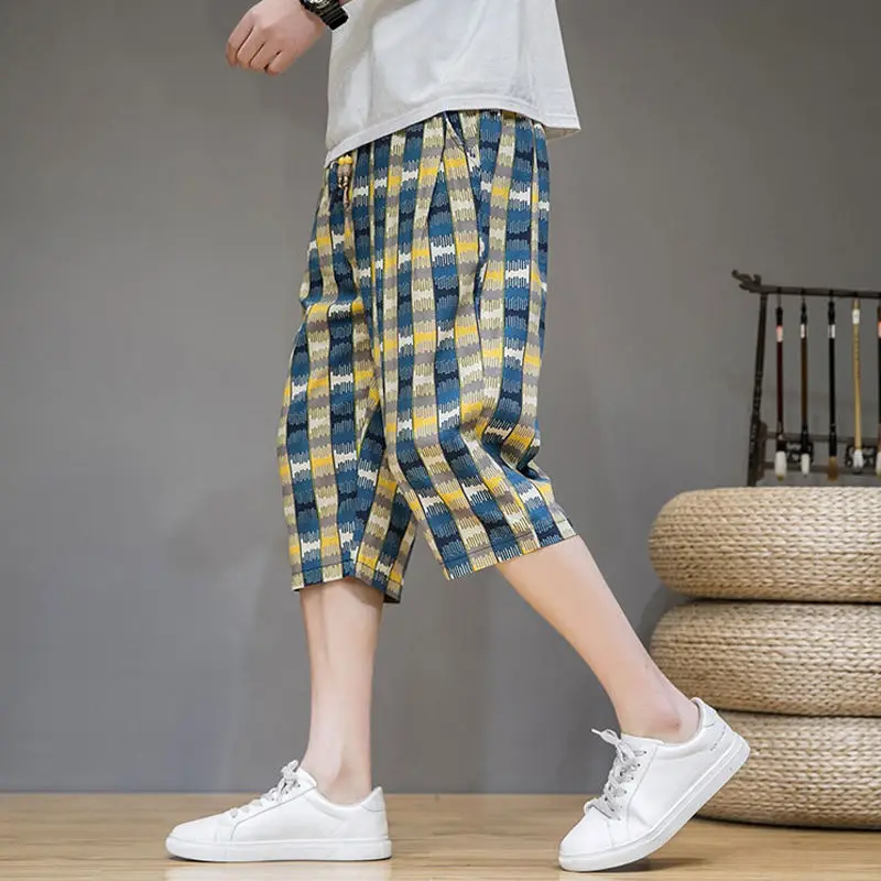 남성용 캐주얼 종아리 길이 바지, 신축성 있는 허리 조임 끈 포켓, 다용도 스트..