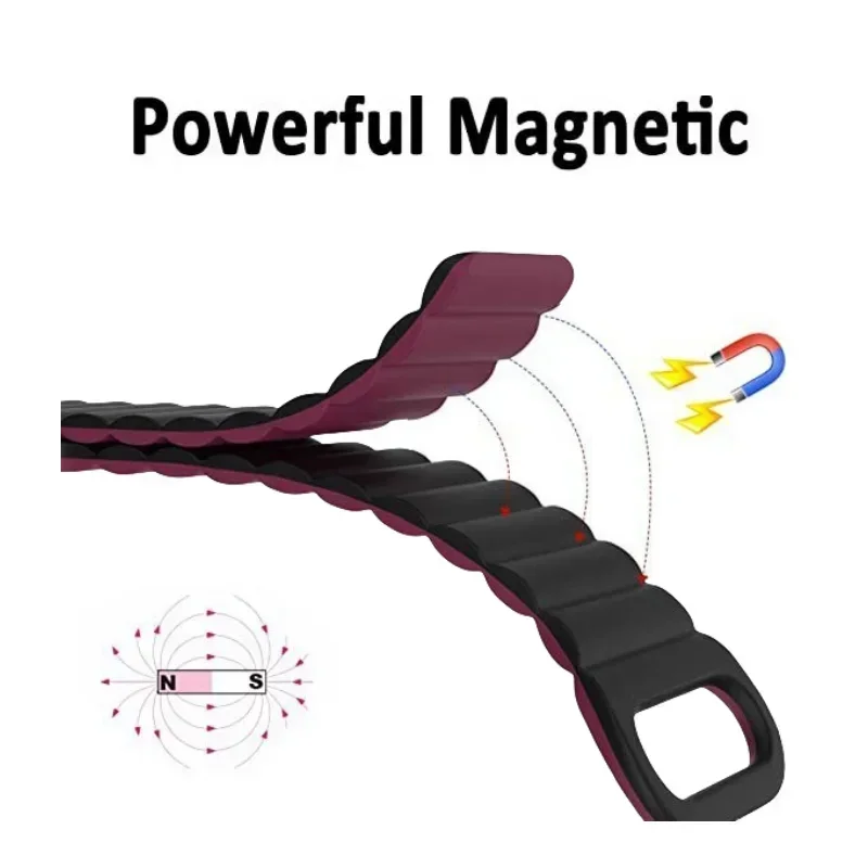 Magnetic Loop Silicone Wristband Bracelet in Red - Premium Replacement Strap