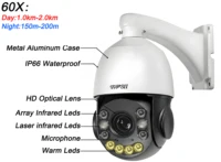 Caméra de surveillance infrarouge laser métallique couleur pleine résolution avec suivi automatique, zoom optique 60x, 8MP 4K 360° °   Caméra IP de surveillance PTZ à dôme haute vitesse POE 2