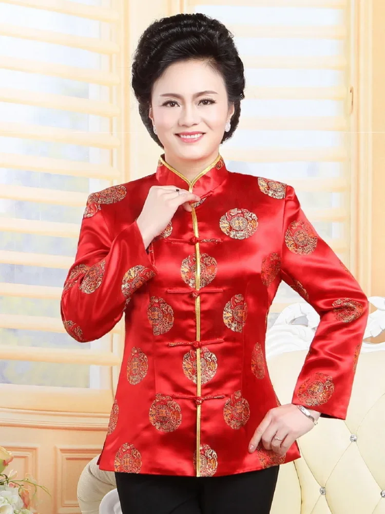 Traditional Chinese Clothing for Women Men Blouse Vintage China Collar Tops Birthday Jacket Elderly Clothes Costume Oriental