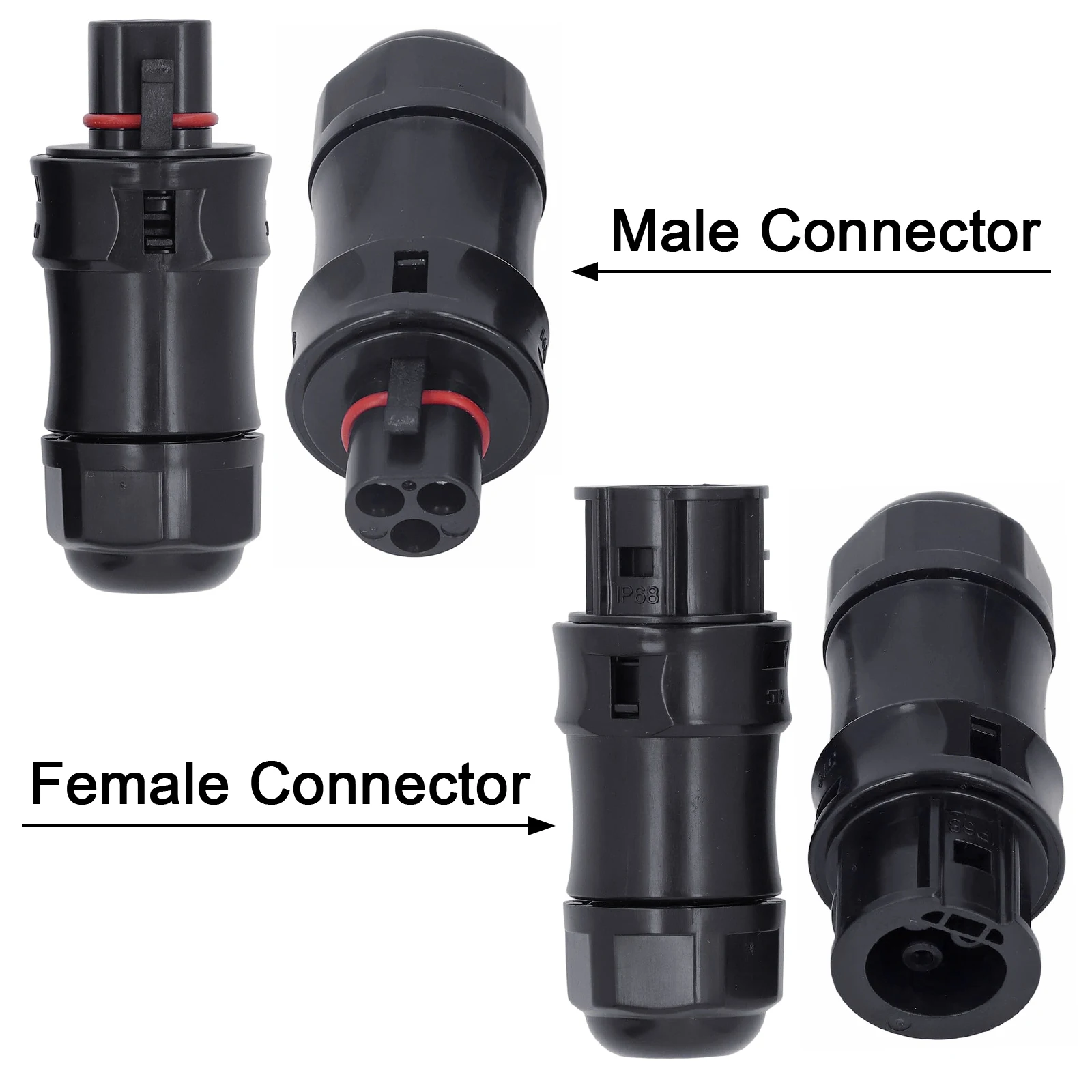 IP68 Waterproof 3-Pin Connector for Solar Grid Tie Inverters and PV Panels