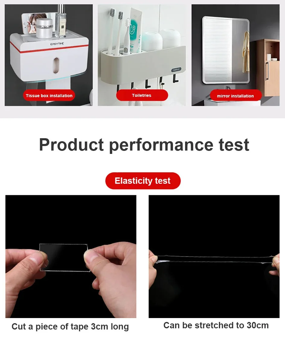 Ultra starkes doppelseitiges Nano-Klebeband klares abnehmbares wasserdichtes, extra starkes, klebriges, strap azier fähiges Zwei-Seiten-Klebeband – Detail 5