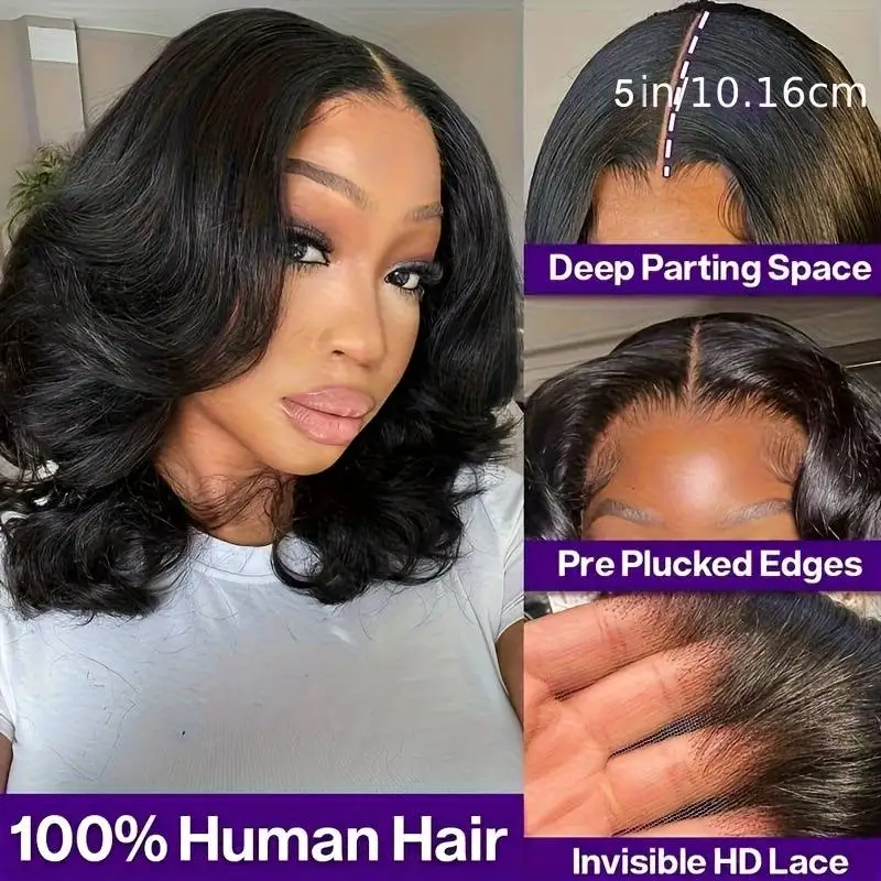 5x5 Bob Body Wig Human Hair Wigs 18 inch Natural HD Lace Frontal Wigs Human Hair 220 density Pre-cut Brazilian wigs For women