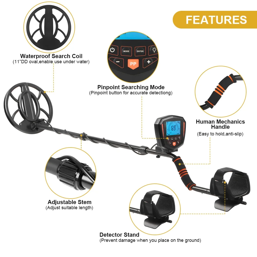 Treasure Hunter X11 Professional Underground Gold Metal Detector Scanner Finder Digger Waterproof 11" Coil Tool Pinpointer