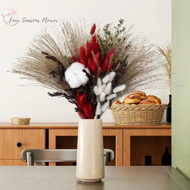 

100Pcs Dried Flowers Fluffy Pamaps Grass Bouquet Autumn Room Home Decoration Reed Bunny Rabbit Tail Wedding Christmas Decoration