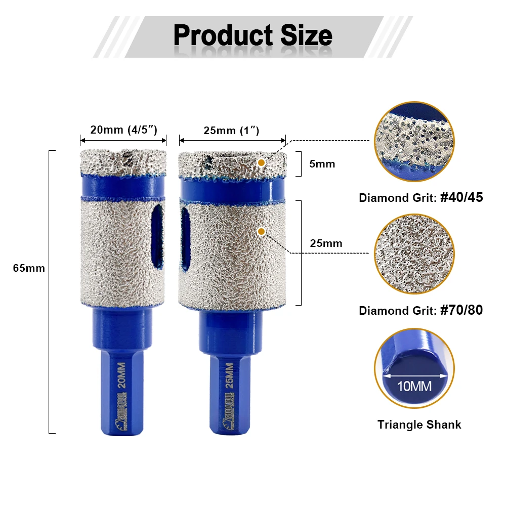SHDIATOOL 1/2Pcs 다이아몬드 드릴링 밀링 핑거 비트 Dia20/25mm 삼각형 생크 드릴 크라운 비트 세라믹 타일 구멍 톱 오프너