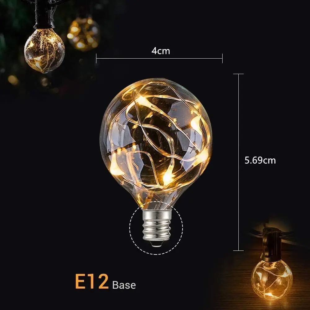 야외 LED 스트링 조명, 11.7M IP65, 30p G40 전구, E12 따뜻한 흰색, 교체 전구 2 개, 155 LED, 방수 야외 실내 장식