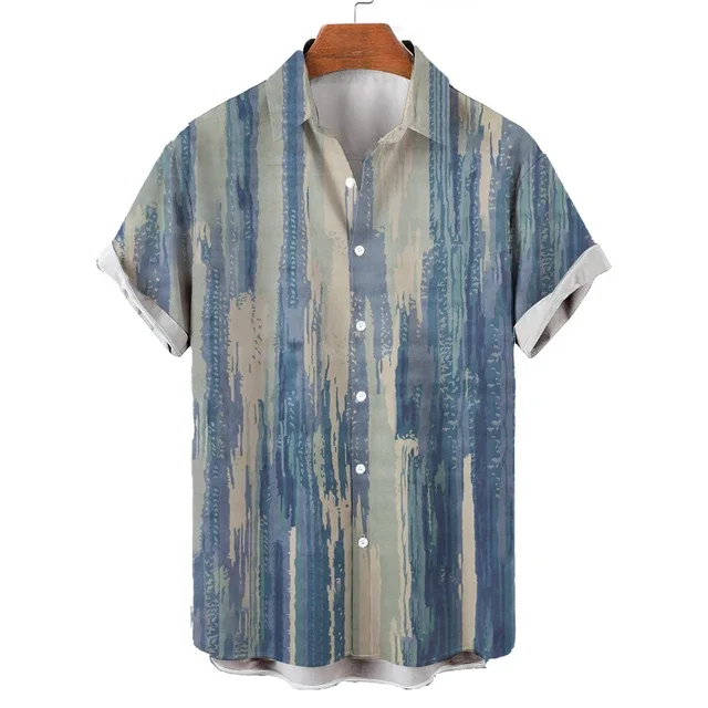 

New Hawaiian Shirt for Men Geometric Line Print Beach Summer Casual Shirts Breathable Cool Vacation Hangover Tops