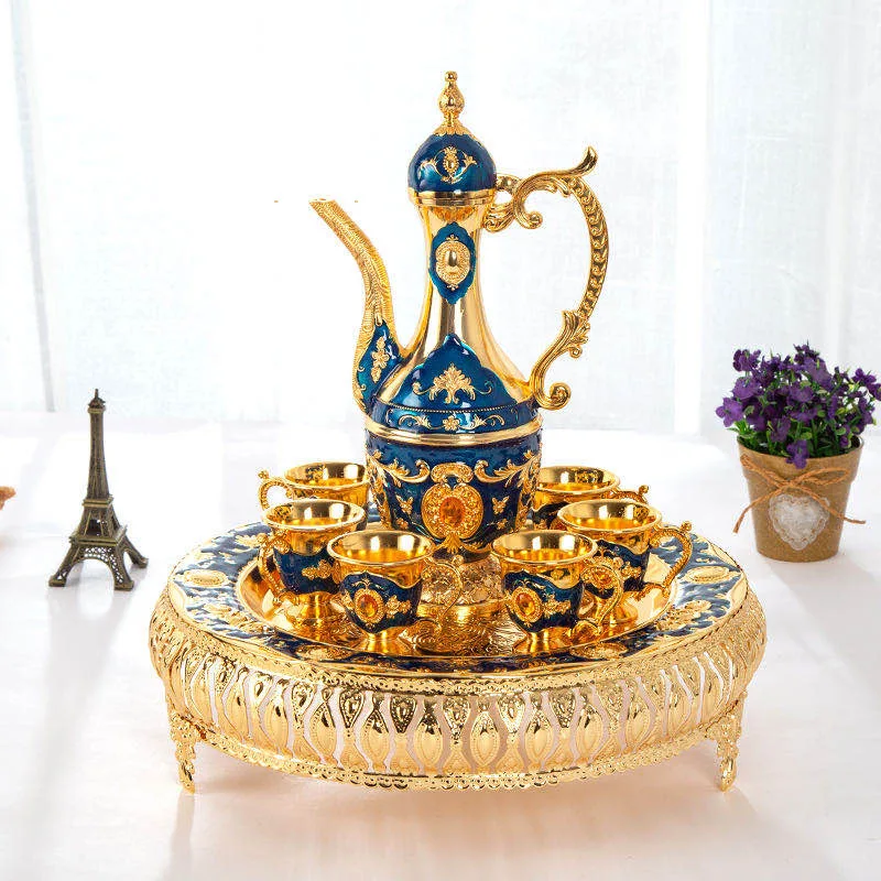 

2020 New Creative White Wine Glass Set Household European-Style High-Plate Wine Luxury Metal Wine Set Wine Pot Set