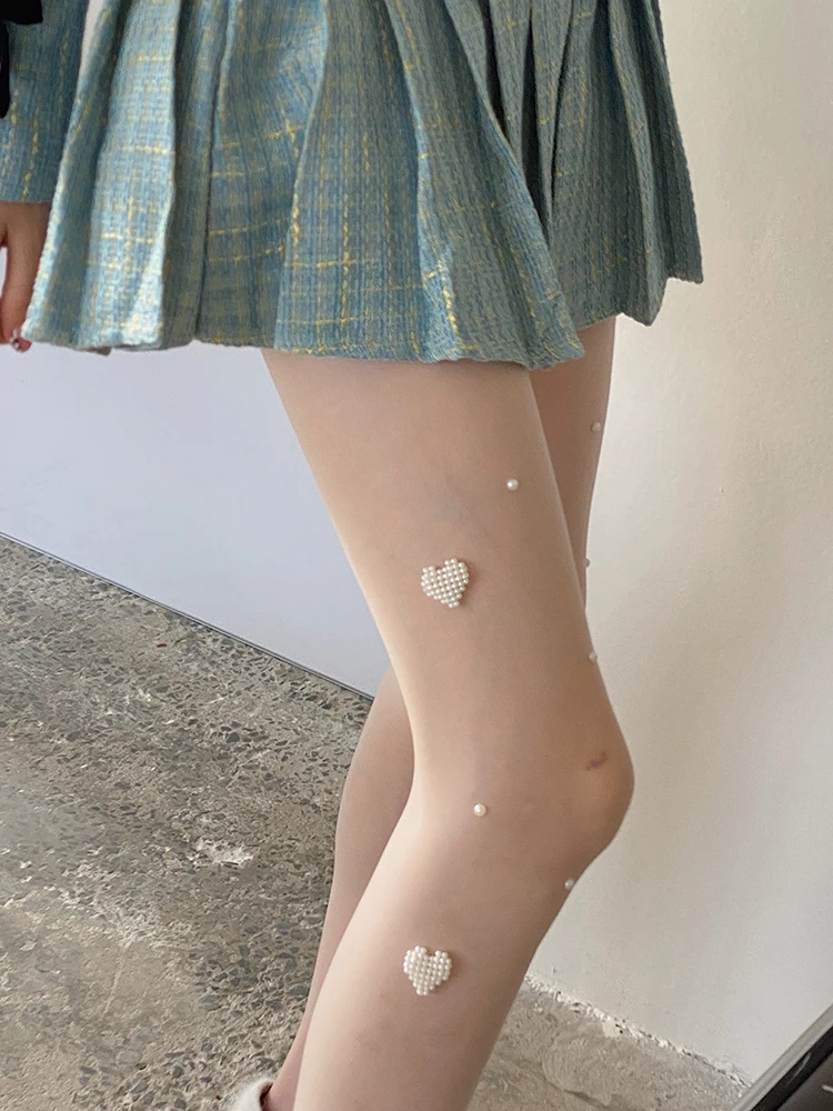 Fashion Design Panty-Hose Lolita Preppy Style Love Pearl Milky White Body Socks Sexy Pantyhose Skinny Women Leggings Stockings