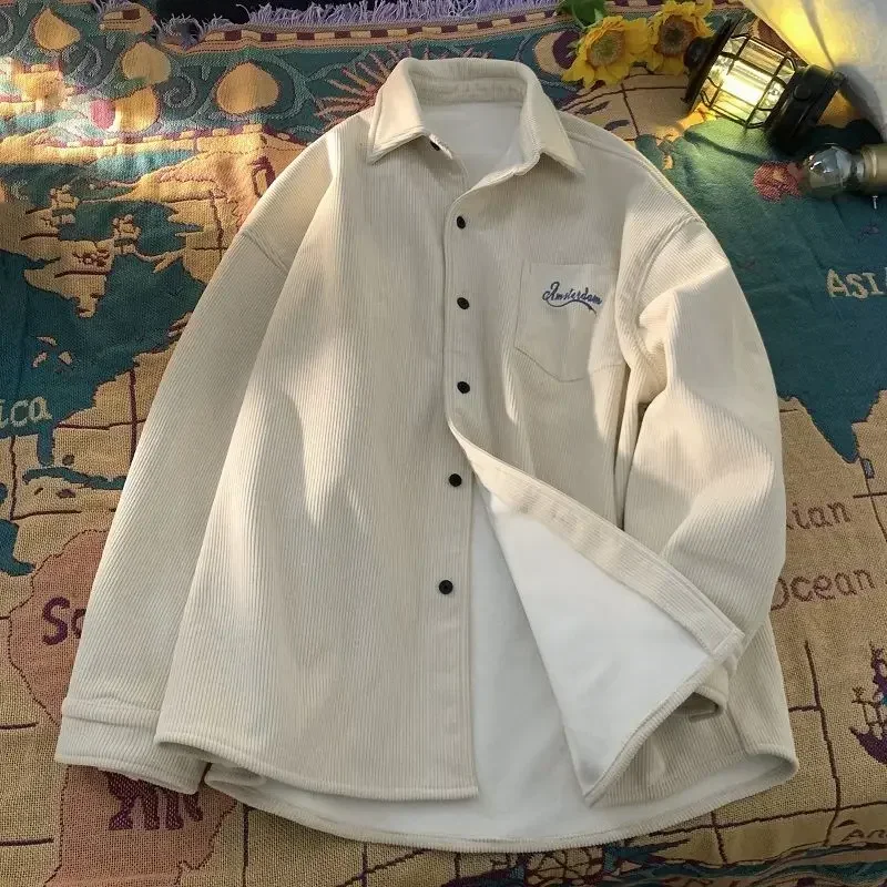 Corduroy Men's Jacket Spring and Autumn American Retro Trendy Brand New Handsome Shirt Leisure Jacket K Pop Clothes   Top Jacket