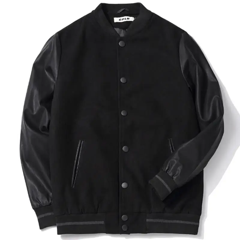 

2023 School team Uniform Men Black Leather Sleeves Jacket Quilted Baseball Letter man Coat Plus Size S-6XL