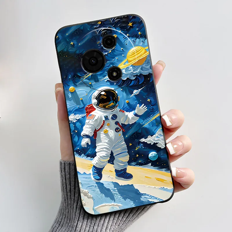 Aesthetic Cute Cat Astronaut Black Silicone Protective Phone Case Cover