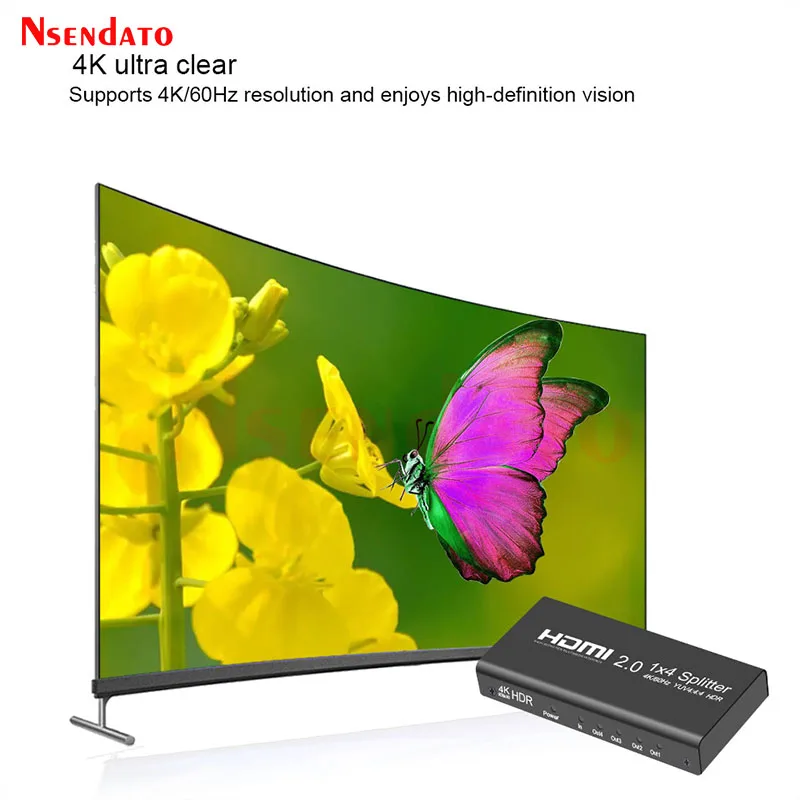 1X4 1x2 HDMI Splitter 4K 60Hz 1 In 4 Out HDMI 2.0 Distributor Splitter 1080P 60hz Display For Amplifier HDCP DVD PS4 Xbox HDTV