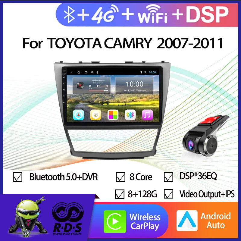 

4G + 64G Android 11 Автомобильный GPS-навигатор для TOYOTA CAMRY 2007-2011 Авто A/C автомобильное радио с Wifi BT 4G DSP Поддержка USB DVR