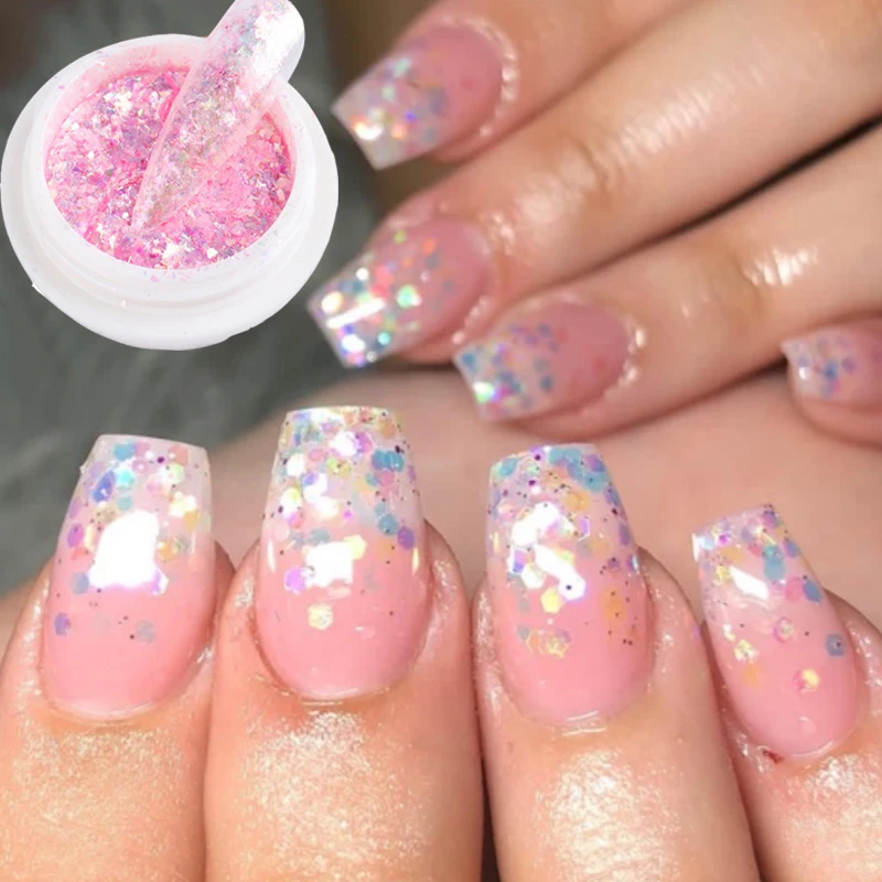 

Ultra-Thin Aurora Nail Sequins Decorations Shiny Pink Purple Holographic Irregular Flake Professionals Nail Powder Accessories