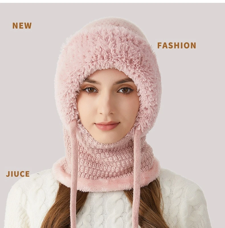 Se765061bdf884239aa207253a490a770i Big Head Fit One-piece Hat Women Winter Padded Thickened Face Covering Knitted Hat Neck Mask Warm Large Size Soft Mallzona