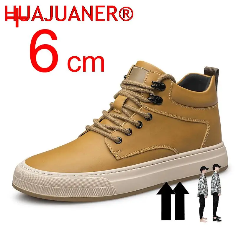 

Autumn New Men Boots Elevator Shoes Casual Leather Invisible Heightening Shoes For Male 6CM Height Increased Lift Shoes Taller