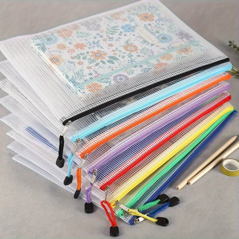 Clear Mesh Zipper Storage Bags for School and Travel Organization