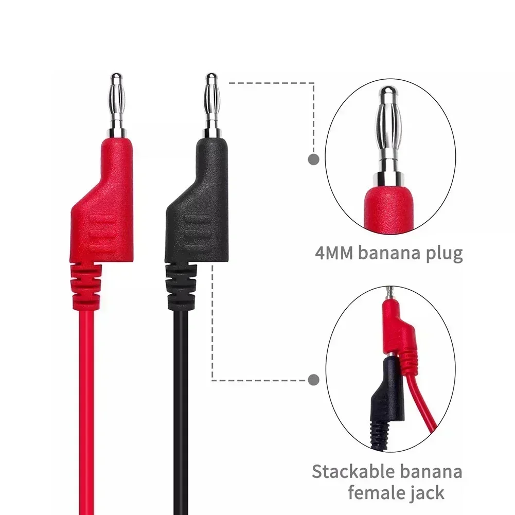 Alligator Clips Test Probes Test Leads 2pcs Cable 4mm Banana Plug To Crocodile Clip Test Leads 1M Cable Power Tools Silicone Banana Plug Accessories
