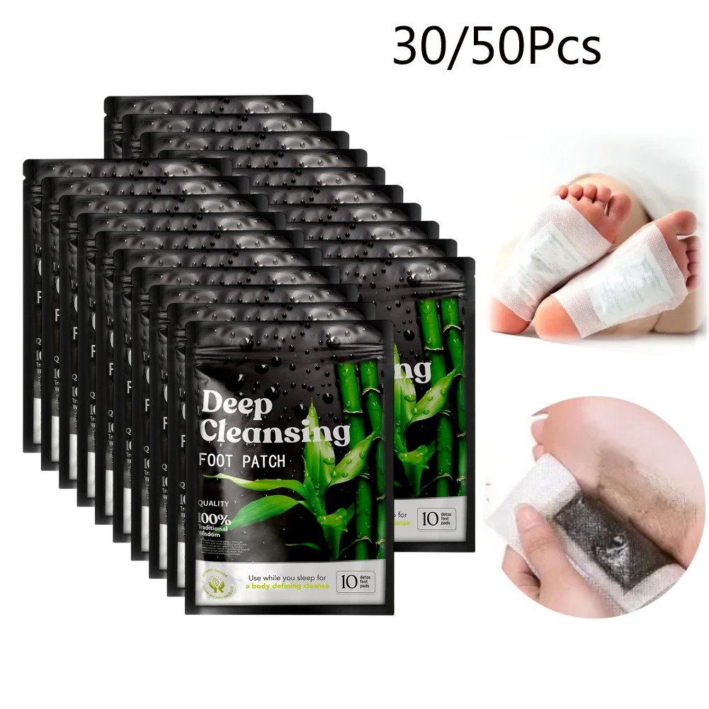 30/50pcs Natural Detox Foot Patches Bamboo Charcoal Pads Detoxification