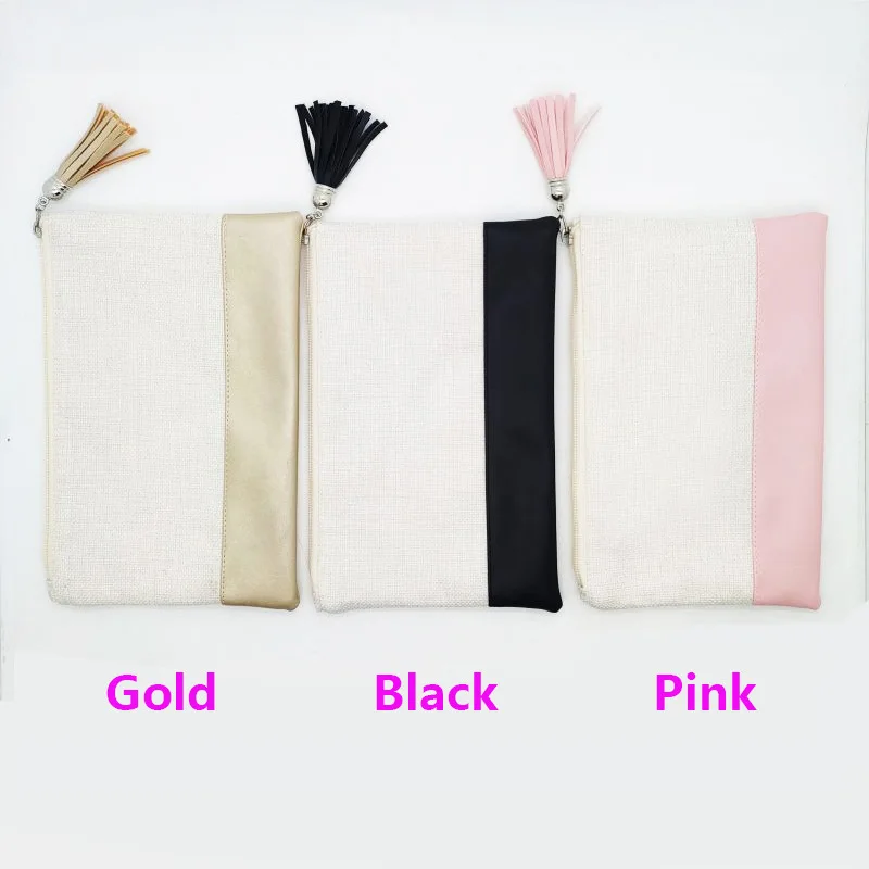 Thermal Sublimation Blank Small Cosmetic Bag With Fringe Linen