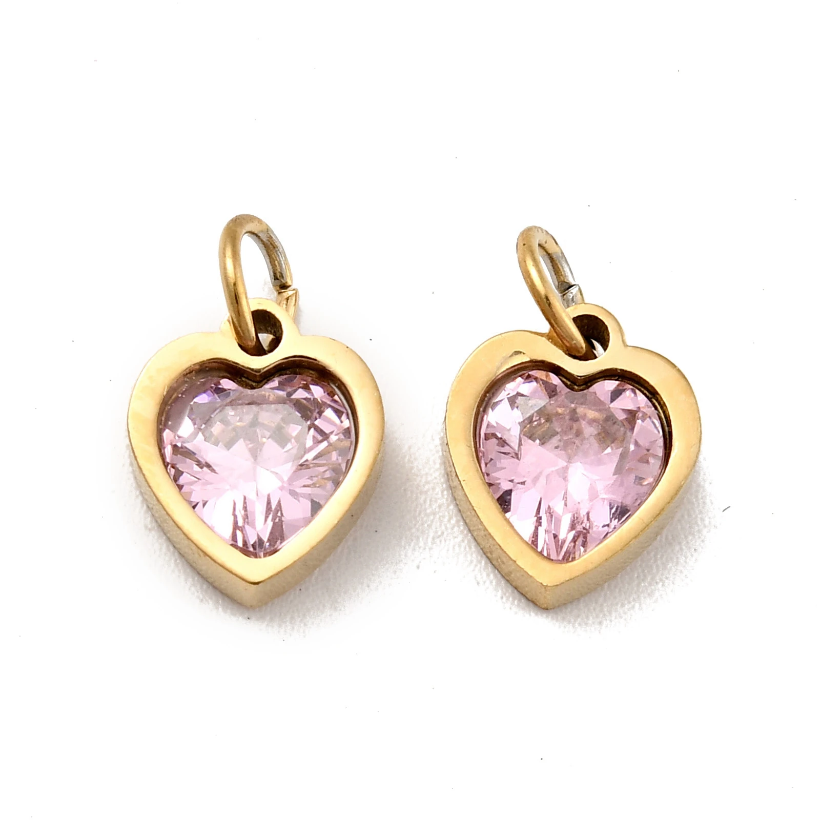 20pcs Stainless Steel Cubic Zirconia Pendants Heart Charms for Bracelets Necklace Jewelry Making DIY Accessories