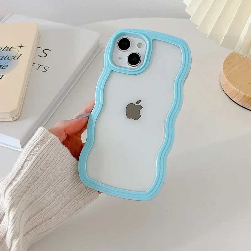 thumbnail image 1 of Funda de teléfono con líneas onduladas suaves para iPhone 15, 11, 12, 13, 14 Pro Max, XS, carcasa transparente, 1 of 5